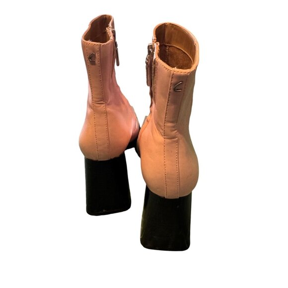 Nessie Circus NY Square-Toe Pink Leather Ankle Boots Black Block Heels size 10 - Picture 6 of 8